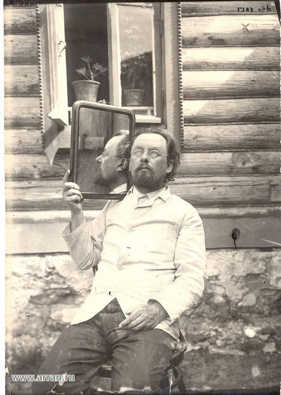 Konstantin Tsiolkovsky with a mirror. 45 years old. 1902. Photographer: Assonov Oleksandr Vasilyevich