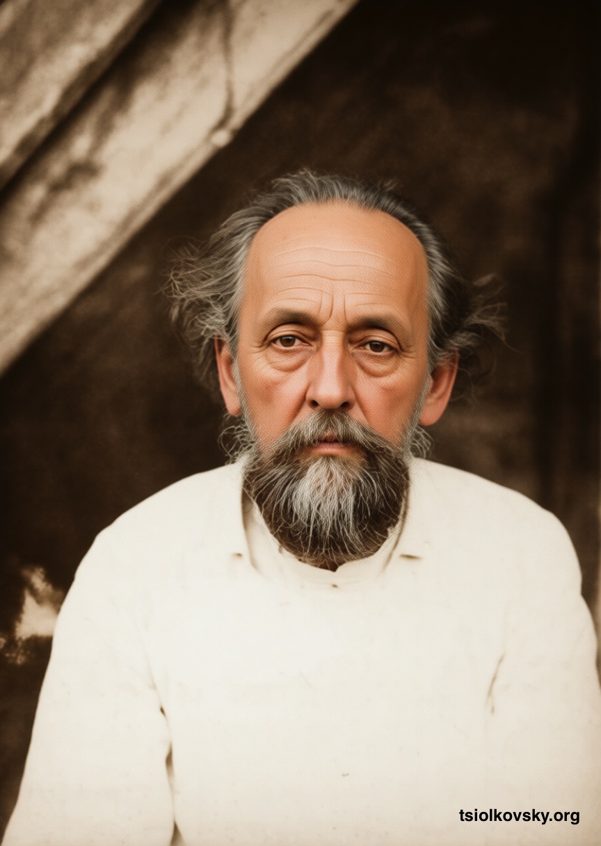 Фотопортрет Константина Эдуардовича Циолковского. 1919. Фотограф: Ассонов Александр Васильевич. Фотокопия исходной чёрно-белой фотографии отреставрирована и расцвечена с помощью современных технологий