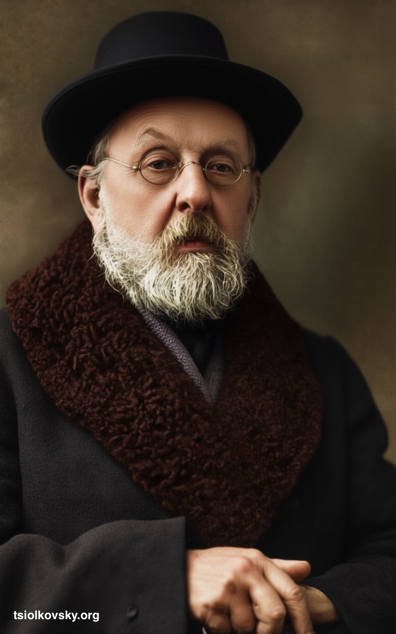 Photo portrait of Konstantin Eduardovich Tsiolkovsky. 1932. A photocopy of a black-and-white photograph, restored and colorized using modern technology.