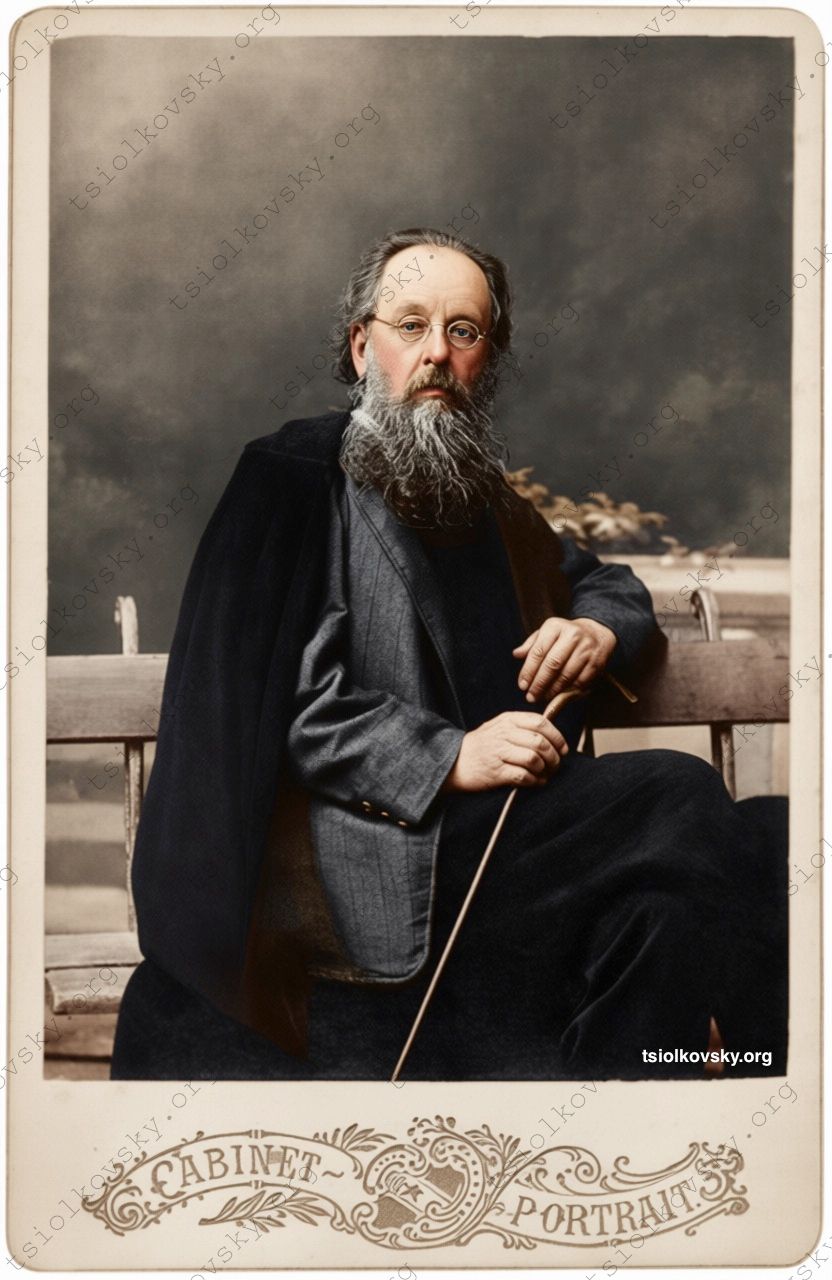 Константин Эдуардович Циолковский. 1924. Портрет сделан в одном из фотоателье г. Калуги. Источник цифровой копии оригинальной черно-белой фотографии: Wikimedia Commons (Public Domain). Восстановленная и колоризованная версия фотографии. Цифровая реставрация & колоризация: Mykola Krasnostup.