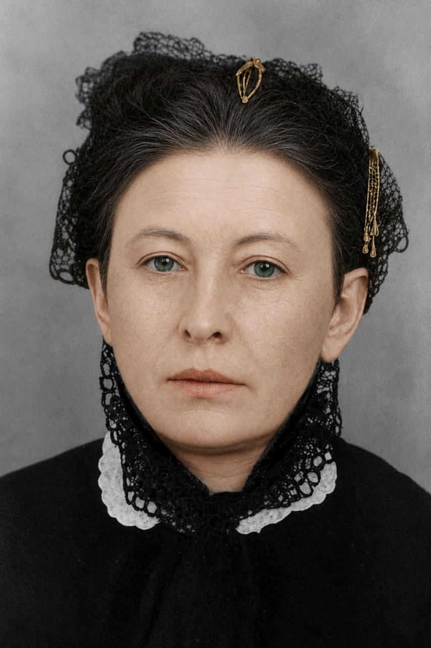 Циолковская Мария Ивановна (1824-1870), урожд. Юмашева, мать К. Э. Циолковского Циолковская (Юмашева) Мария Ивановна (1824-1870), мать К. Э. Циолковского. Отреставрированная и колоризованная версия исторической фотографии. Цифровая реставрация и колоризация: Mykola Krasnostup.